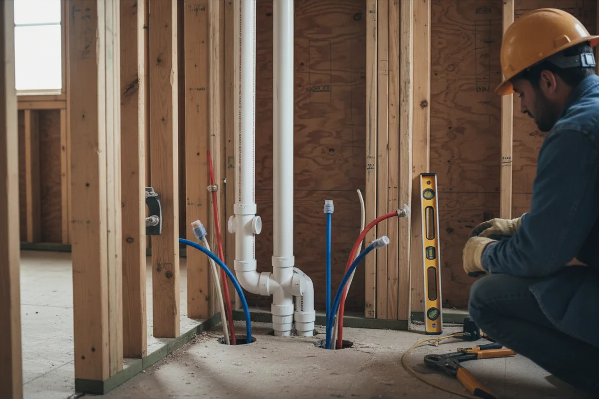 Drain and supply rough-in during Sump Pump Repair in Holy Cross